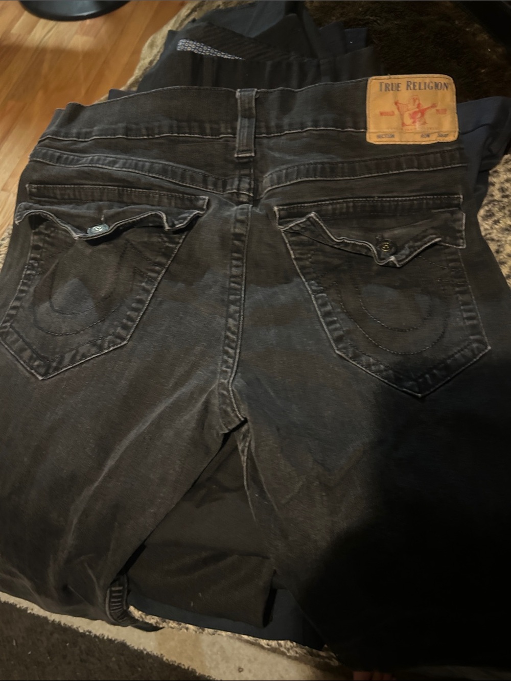 True Religion Men's Washed Black Relaxed Jeans with Signature Back Pockets